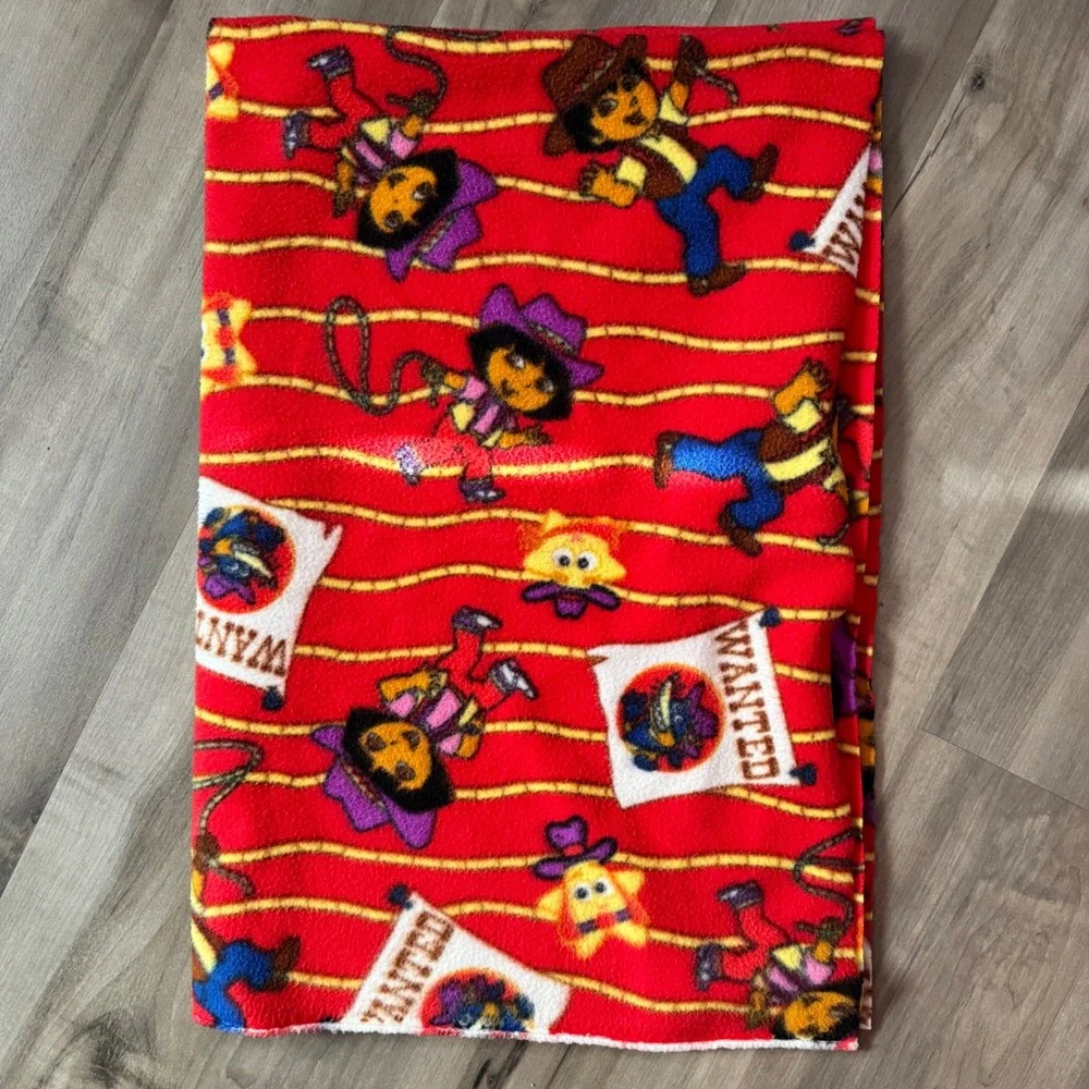 Vintage Dora and Diego Cowgirl Cowboy Fleece Blanket Red Western 37x55
